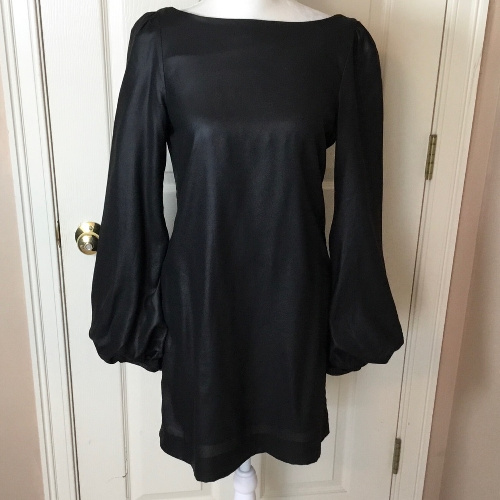 Elizabeth & James Black Silk Blend Long Bell Sleeve Dress Exposed Back - Size 2